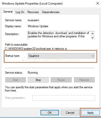 Windows Update Service Properties
