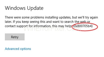 Windows Update Error Code 0x800705b4 Error