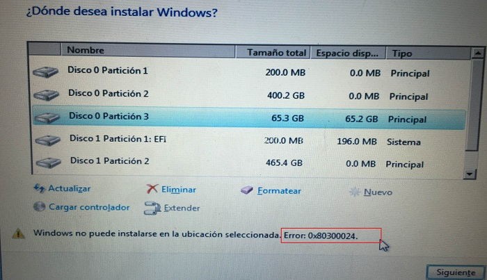 Error 0x80300024 When Installing Windows