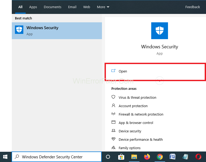 Open Windows Defender Security Center