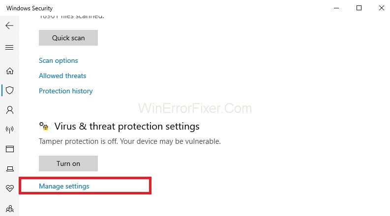 click on the Virus and threat protection settings