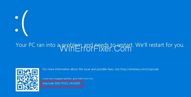Bad Pool Header Error in Windows 10