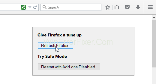 Reset firefox Browser to Fix err_cache_miss Error