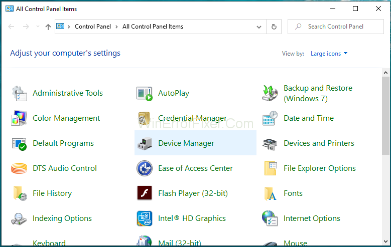 Choose Device Manager from Control Panel