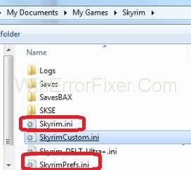 Delete the files named Skyrim.ini and SkyrimPrefs.ini