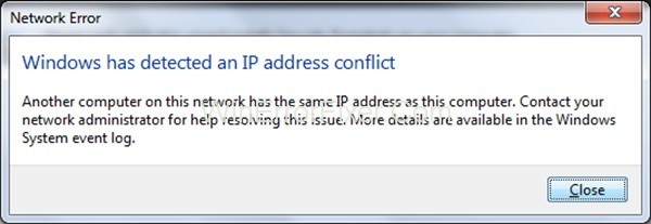Windows has detected An IP Address Conflict