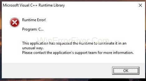 Microsoft Visual C++ Runtime Library Error in Windows 10