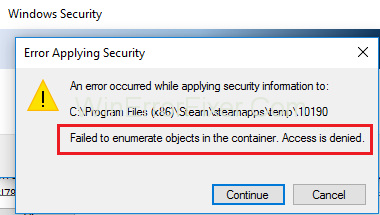 Failed to Enumerate Objects in the Container Error in Windows 10