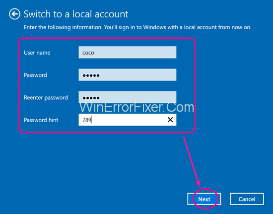 Enter the local account information and Fix Service Registration is Missing or Corrupt
