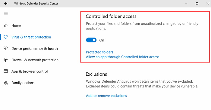 Enable Controlled Folder Access