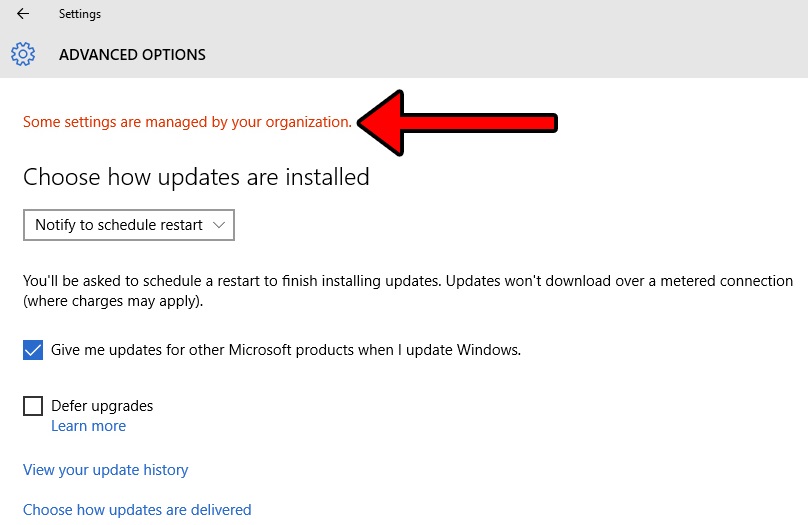 Some Settings Are Managed By Your Organization in Windows 10