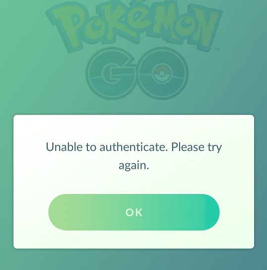 Pokemon Go Unable to Authenticate