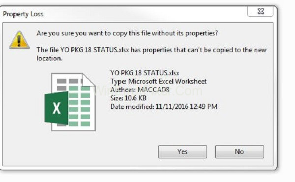 Are You Sure You Want To Copy This File Without Its Properties