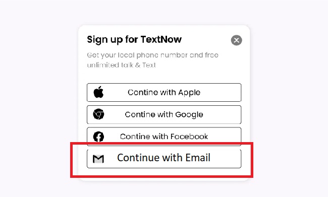 TextNow Sign Up With Email